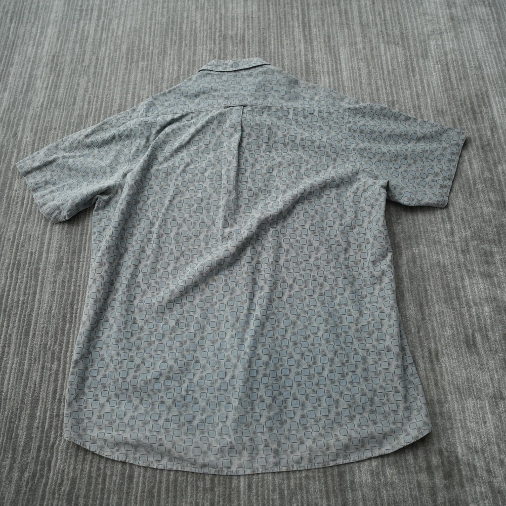 Maui Trading Co Shirt Men Button Down Short Sleeve Gray Blue Geometric Vtg XL - Picture 2 of 7